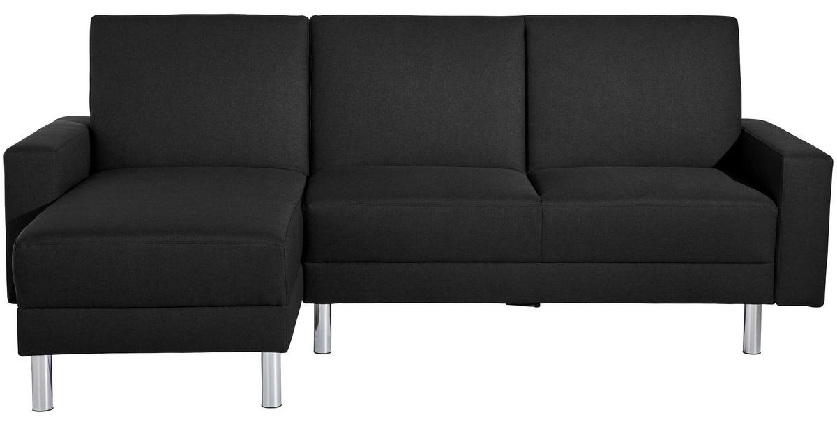 ECKSCHLAFSOFA inkl. Hocker  in Flachgewebe Schwarz  - Chromfarben/Schwarz, KONVENTIONELL, Textil/Metall (152/230cm) - Max Winzer
