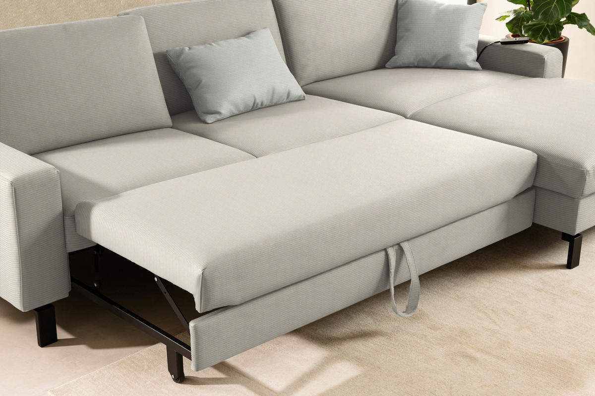 ECKSOFA Cord Naturfarben  - Schwarz/Naturfarben, Design, Textil/Metall (298/185cm) - Pure Home Lifestyle