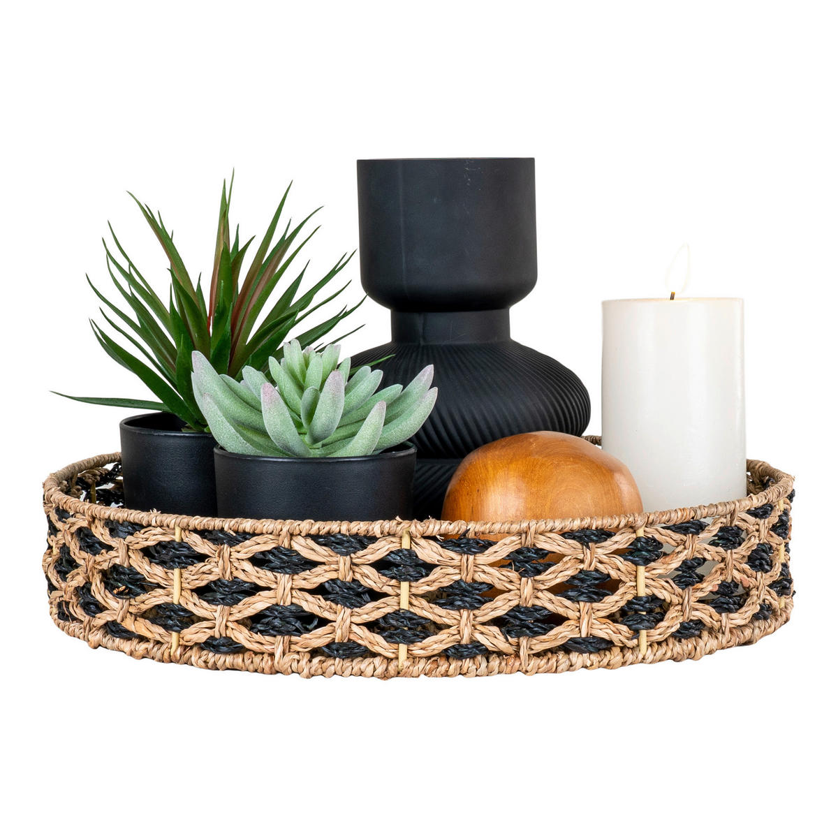 DEKORATIONSBRICKA     - svart/naturfärgad, Basics, naturmaterial (38/7/38cm)