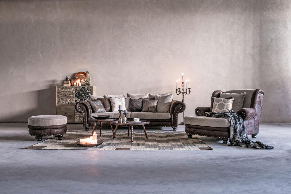 MEGASOFA in Lederlook, Webstoff Braun, Beige  - Beige/Schwarz, Romantik / Landhaus, Holz/Textil (276/81/140cm) - Landscape
