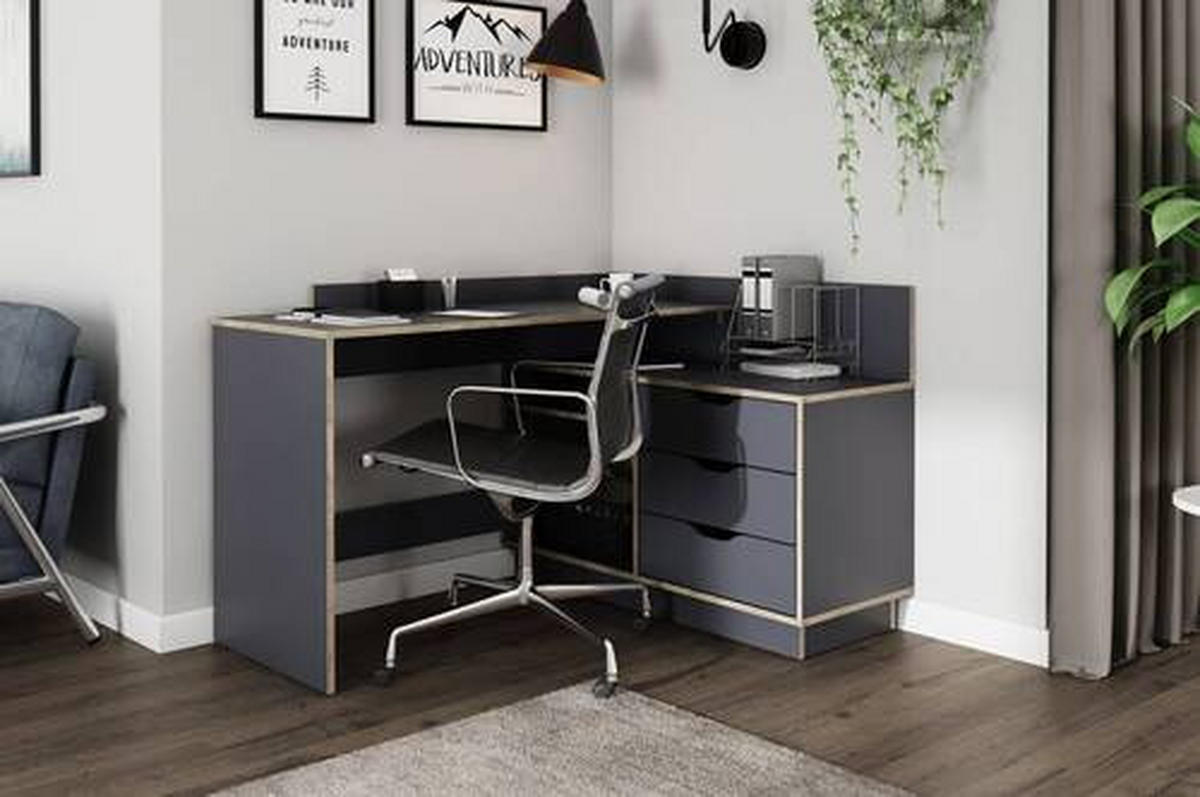 ECKSCHREIBTISCH 129/105/84 cm  in Anthrazit, Eichefarben  - Eichefarben/Anthrazit, LIFESTYLE, Holzwerkstoff (129/105/84cm) - MID.YOU