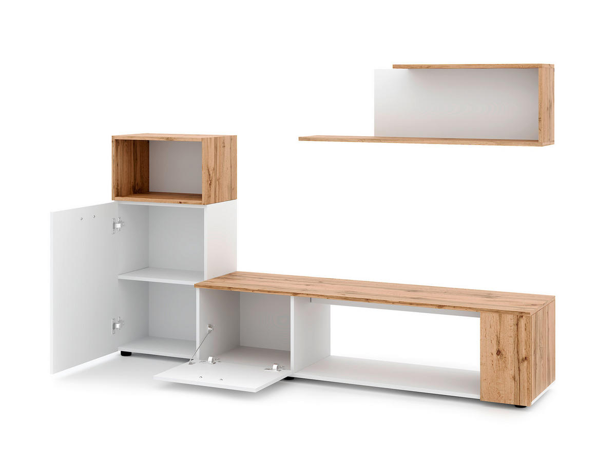 WOHNWAND 3-teilig  in Eiche Wotan, Weiß  200/160/40 cm  - Silberfarben/Eiche Wotan, Design, Holzwerkstoff/Kunststoff (200/160/40cm) - MID.YOU