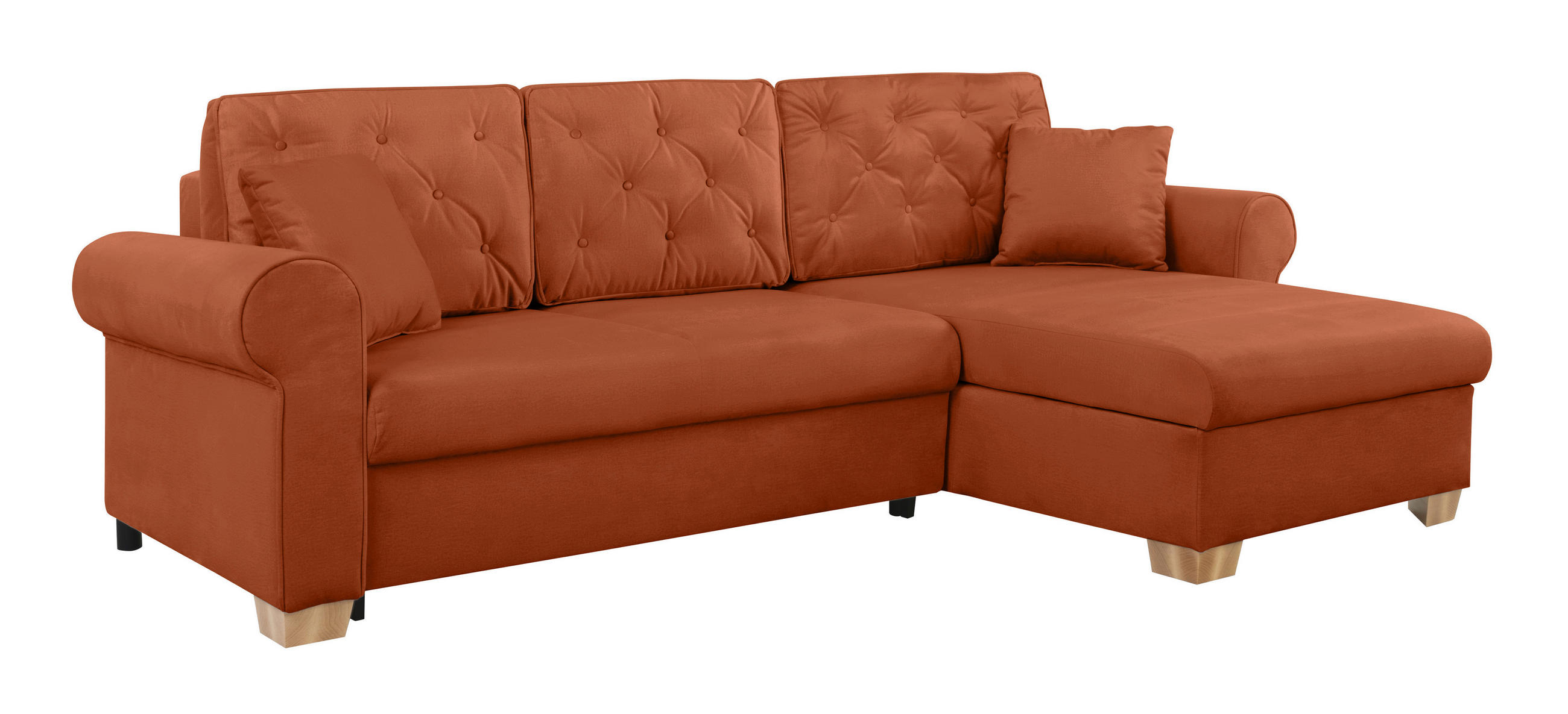 ECKSOFA in Terracotta  - Buchefarben/Terracotta, Design, Holz/Textil (266/161cm) - MID.YOU