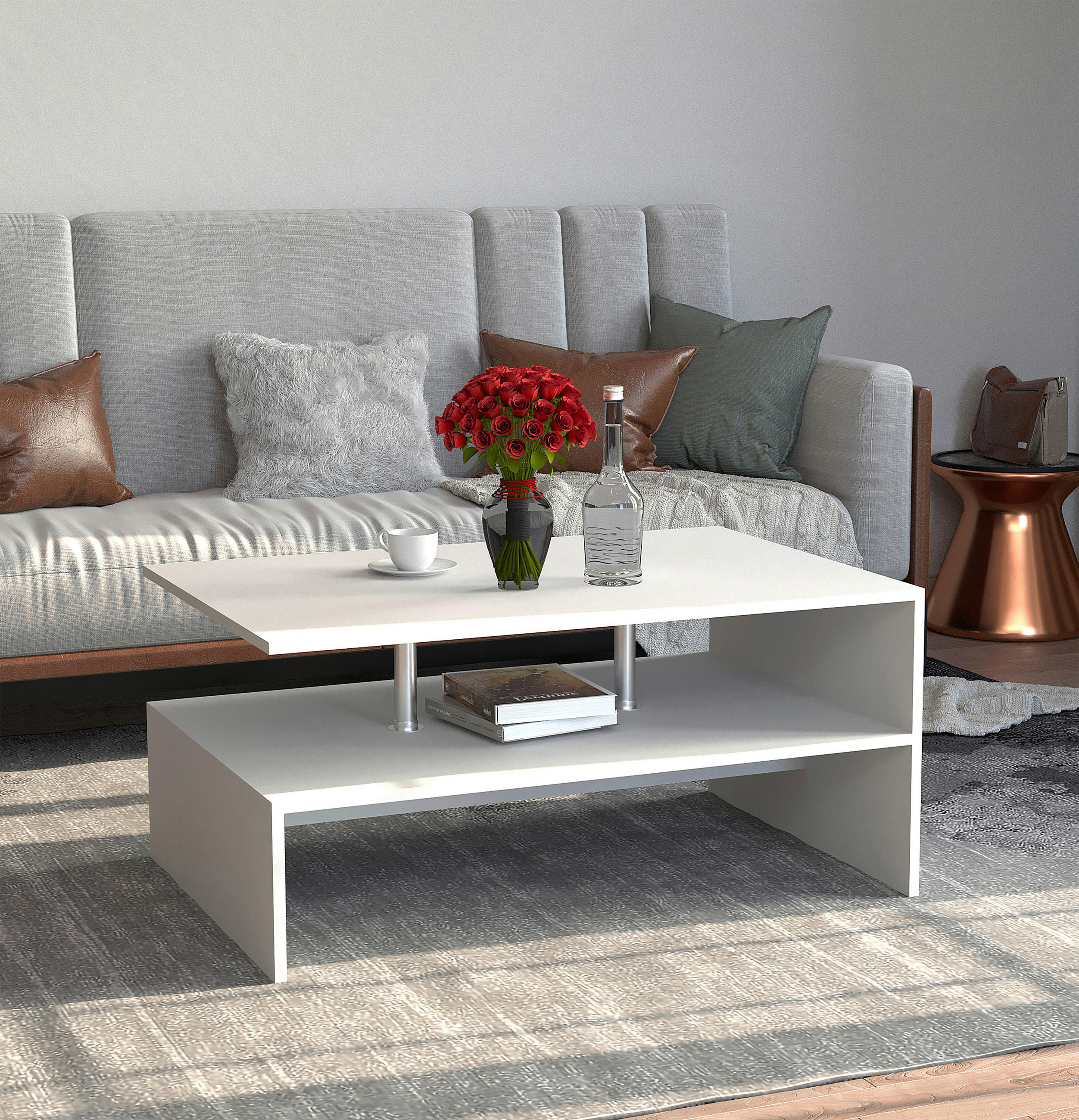 COUCHTISCH 90/60/42 cm rechteckig Weiß  - Weiß, Design, Holzwerkstoff (90/60/42cm) - MID.YOU