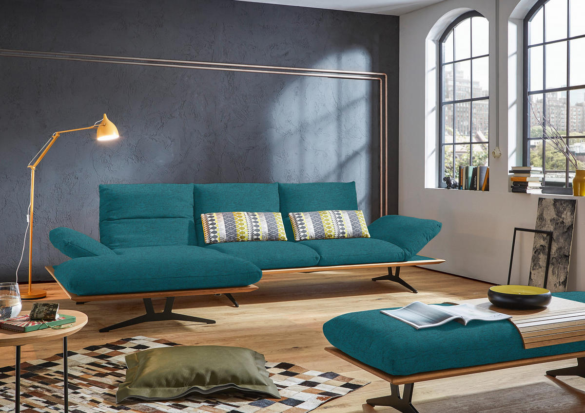 ECKSOFA in Flachgewebe Petrol  159/314 cm  - Petrol/Schwarz, Design, Holz/Textil (159/314cm) - Dieter Knoll