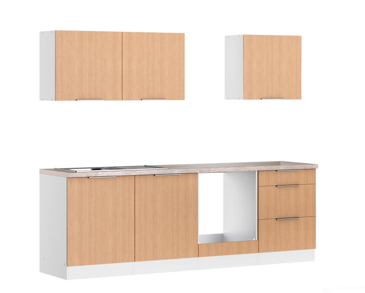 KÜCHENLEERBLOCK 240 cm   in Weiss, Eichefarben  - Weiss/Eichefarben, Lifestyle, Holzwerkstoff/Metall (240cm) - Held