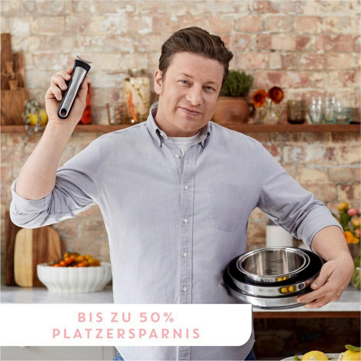 PFANNENSET Jamie Oliver Edelstahl 2-teilig  - Schwarz, Basics, Metall (33,10/33,10/7,8cm) - Tefal