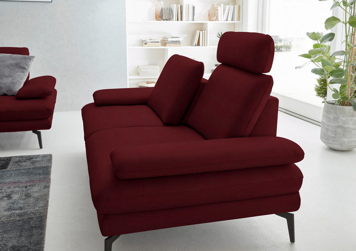 2,5-SITZER in Echtleder Dunkelrot  - Schwarz/Dunkelrot, Design, Leder/Metall (196/86/104cm) - Dieter Knoll
