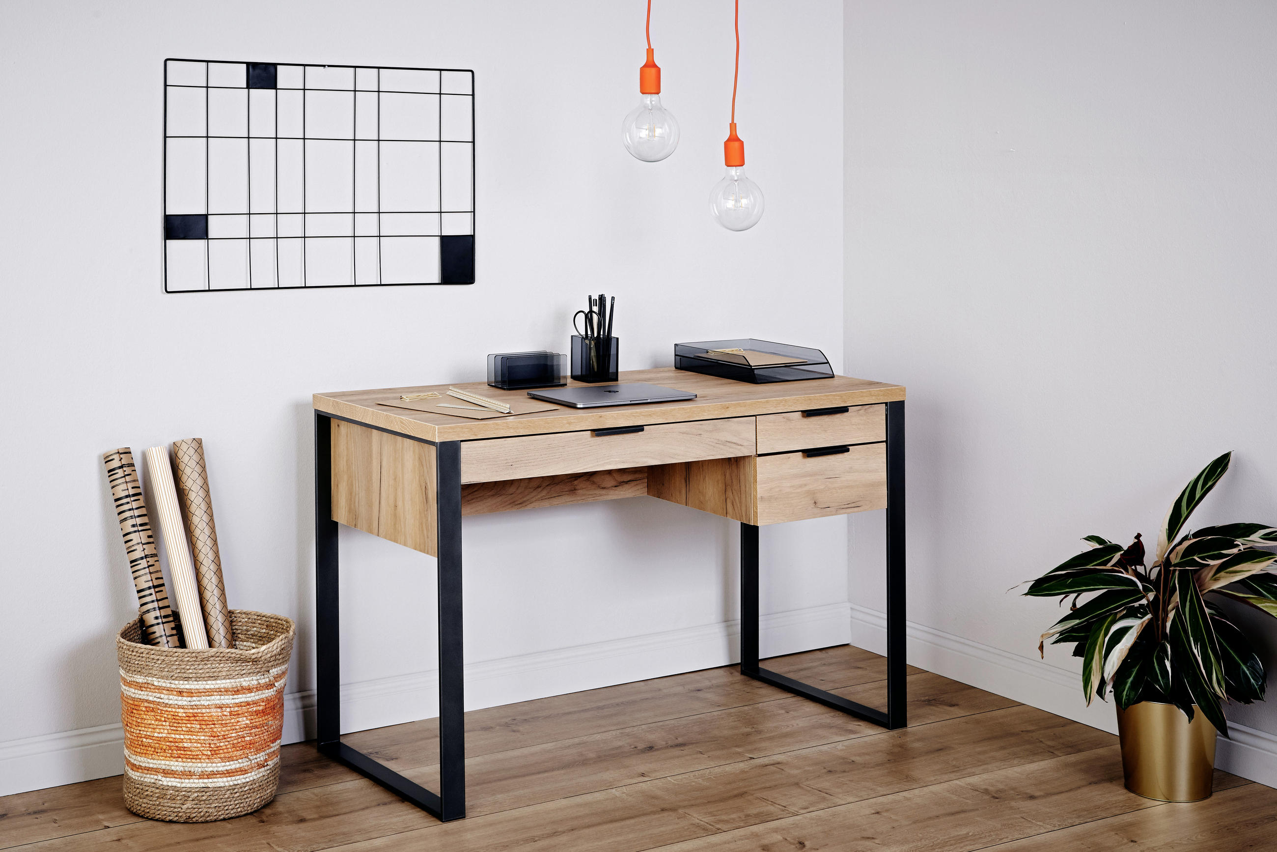 SCHREIBTISCH 120/55/76 cm  in Eichefarben  - Eichefarben/Anthrazit, MODERN, Holzwerkstoff/Metall (120/55/76cm) - Novel