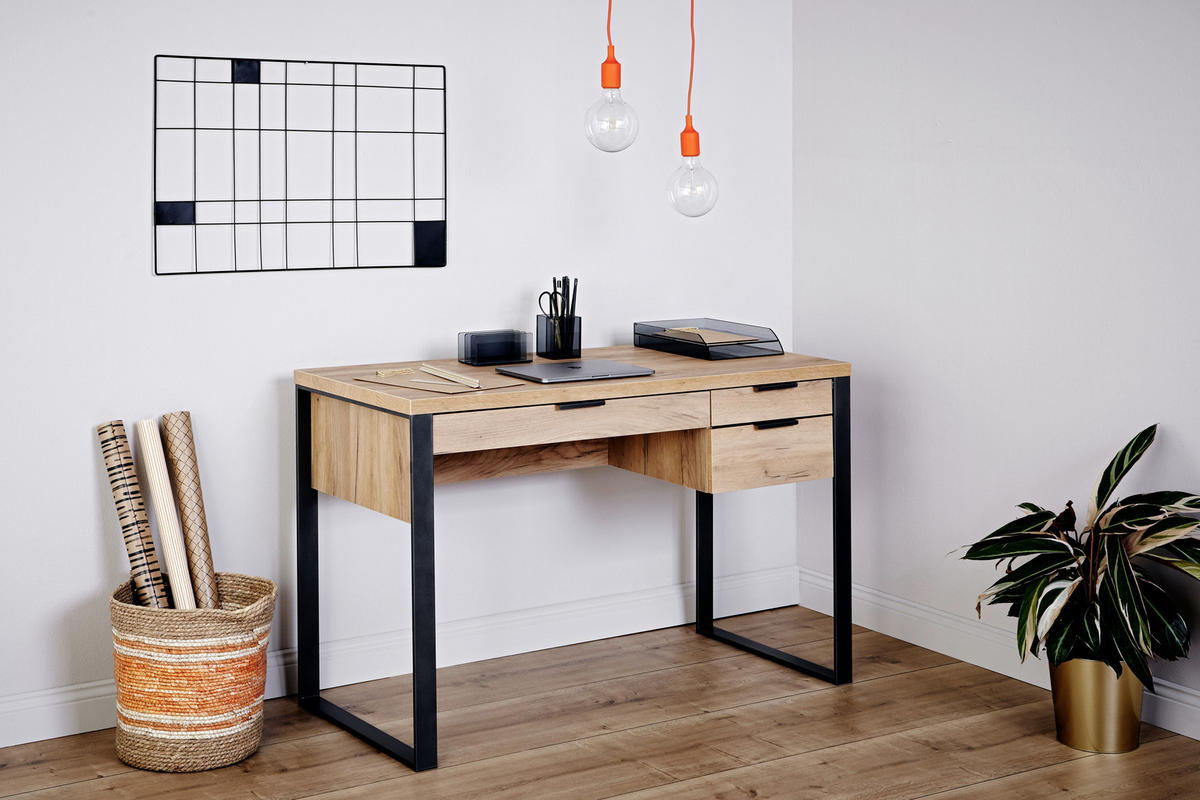 SCHREIBTISCH 120/55/76 cm  in Eichefarben  - Eichefarben/Anthrazit, MODERN, Holzwerkstoff/Metall (120/55/76cm) - Novel