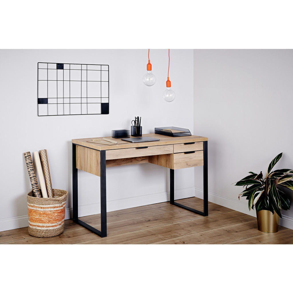 Thumbnail - Novel Schreibtisch, Eiche, Metall, 3 Schubladen, rechteckig, Kufe, 55x76x120 cm, Stauraum, Arbeitszimmer, Schreibtische,...