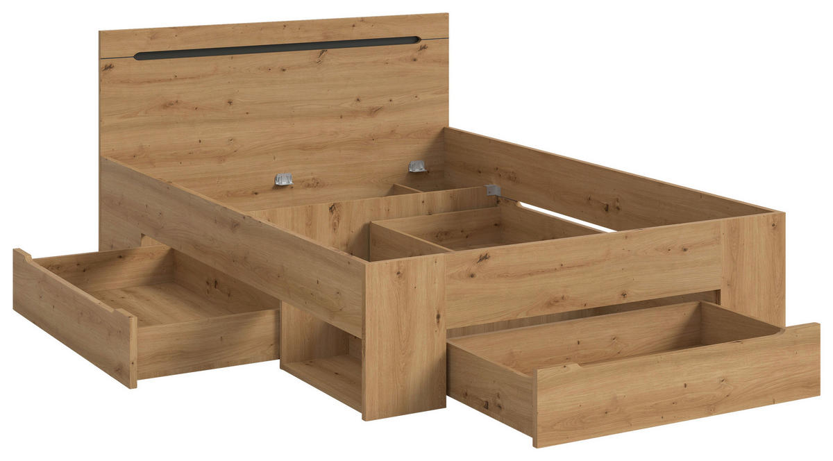 BETT 140/200 cm  in Grau, Eiche Artisan  - Eiche Artisan/Grau, MODERN, Holzwerkstoff (140/200cm) - MID.YOU