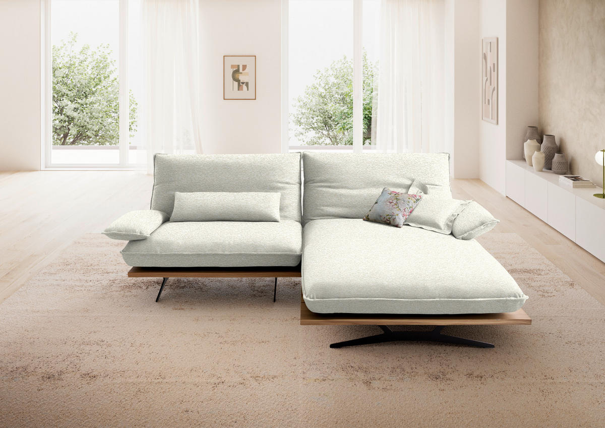 ECKSOFA Chenille, Flachgewebe Creme, Wildeiche  - Wildeiche/Creme, Design, Holz/Textil (284/161cm) - Koinor