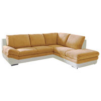 WOHNLANDSCHAFT Chenille, Lederlook Creme, Dunkelgelb  - Chromfarben/Dunkelgelb, Modern, Textil/Metall (264/221cm) - MID.YOU