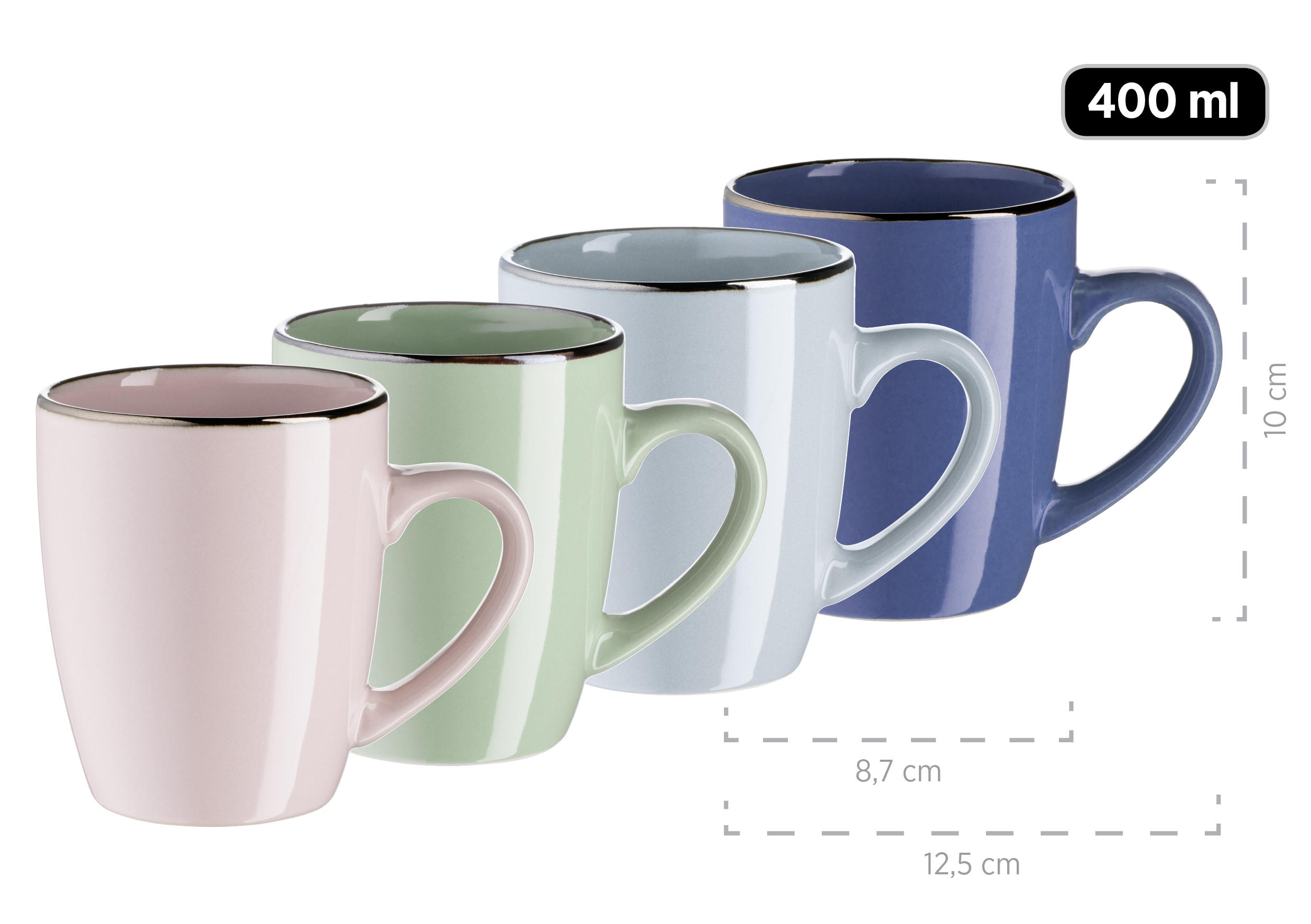KOMBISERVICE Rosa, Hellblau, Dunkelblau, Mintgrün Metallic Rim 16-teilig 4 Personen - Rosa/Dunkelblau, Basics, Keramik (33/31,7/32,5cm) - Mäser