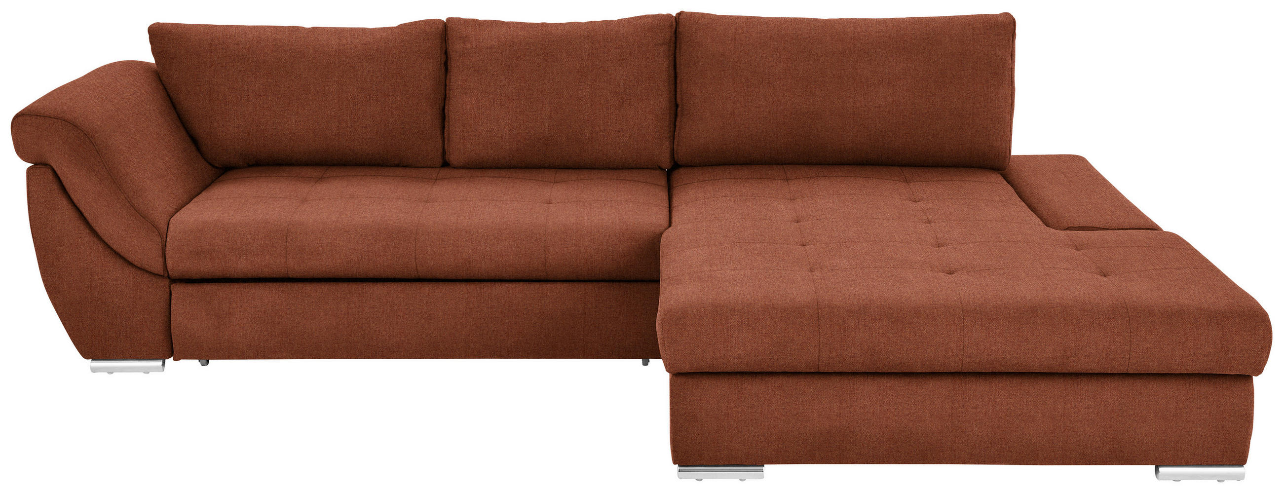 ECKSOFA Flachgewebe Rostfarben  - Rostfarben/Silberfarben, Design, Textil/Metall (306/174cm) - MID.YOU