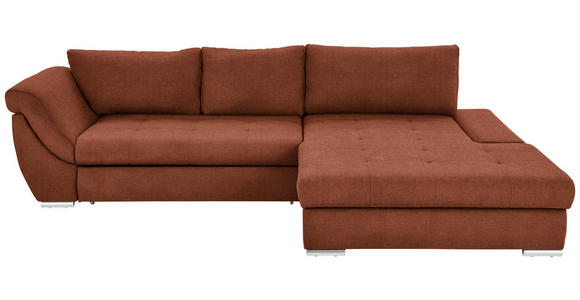 ECKSOFA Rostfarben Flachgewebe Rückenkissen, Bettkasten, Schlaffunktion, Rücken echt, Liegefläche im Originalstoff  - Rostfarben/Silberfarben, Design, Textil/Metall (306/174cm) - Carryhome