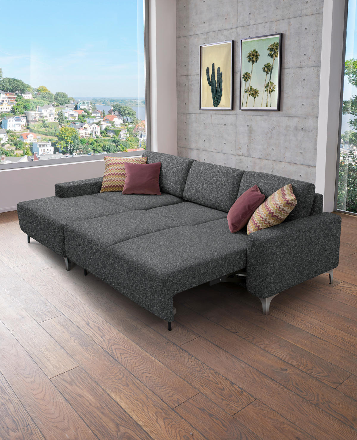 ECKSOFA  in Mikrovelours Anthrazit  160/248 cm  - Anthrazit/Alufarben, Design, Textil/Metall (160/248cm) - Sedda