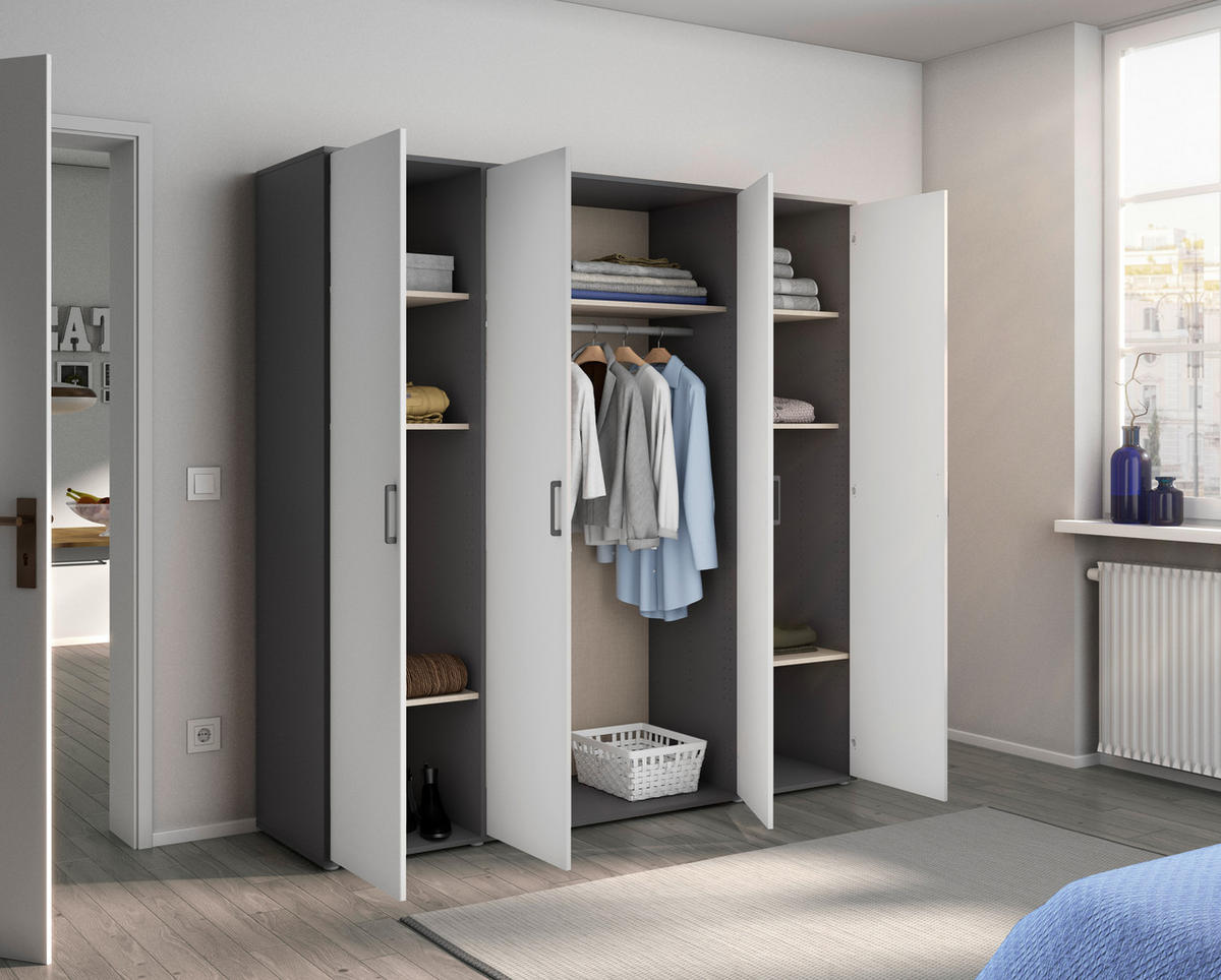 DREHTÜRENSCHRANK in Grau, Weiss  - Weiss/Grau, Modern, Holzwerkstoff/Kunststoff (187/194/53cm) - Rauch Möbel
