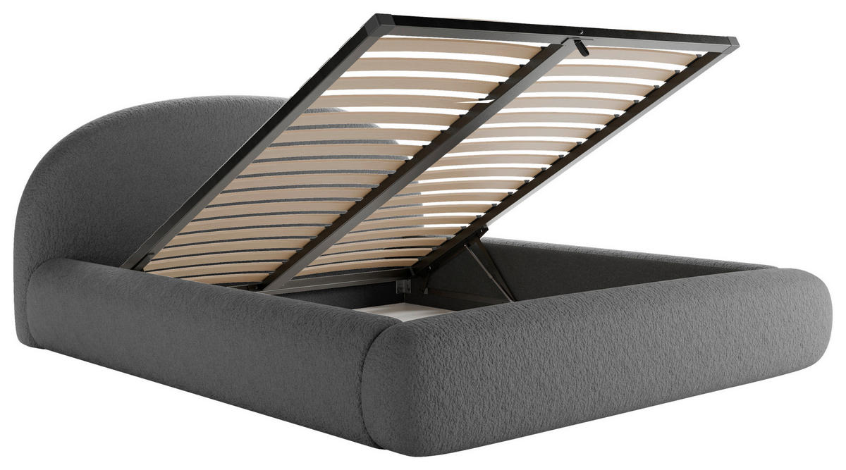 POLSTERBETT 180/200 cm,  in Dunkelgrau, gepolstertes Kopfteil, Lattenrost, Bettkasten,  - Dunkelgrau/Schwarz, Design, Holz/Textil (180/200cm) - Chameo
