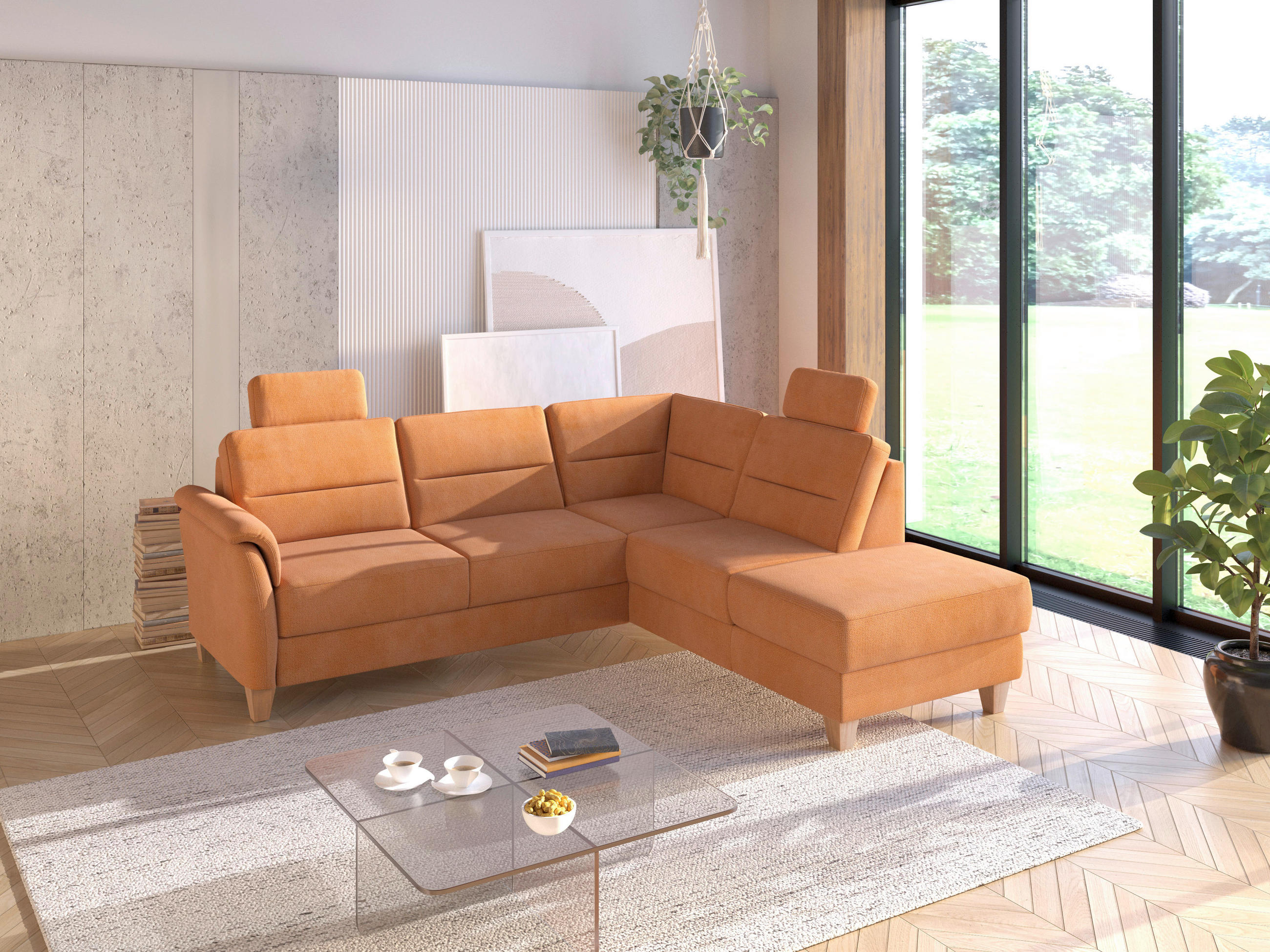 ECKSOFA Flachgewebe Terracotta  - Eichefarben/Terracotta, Konventionell, Holz/Textil (236/212cm) - Sit & More