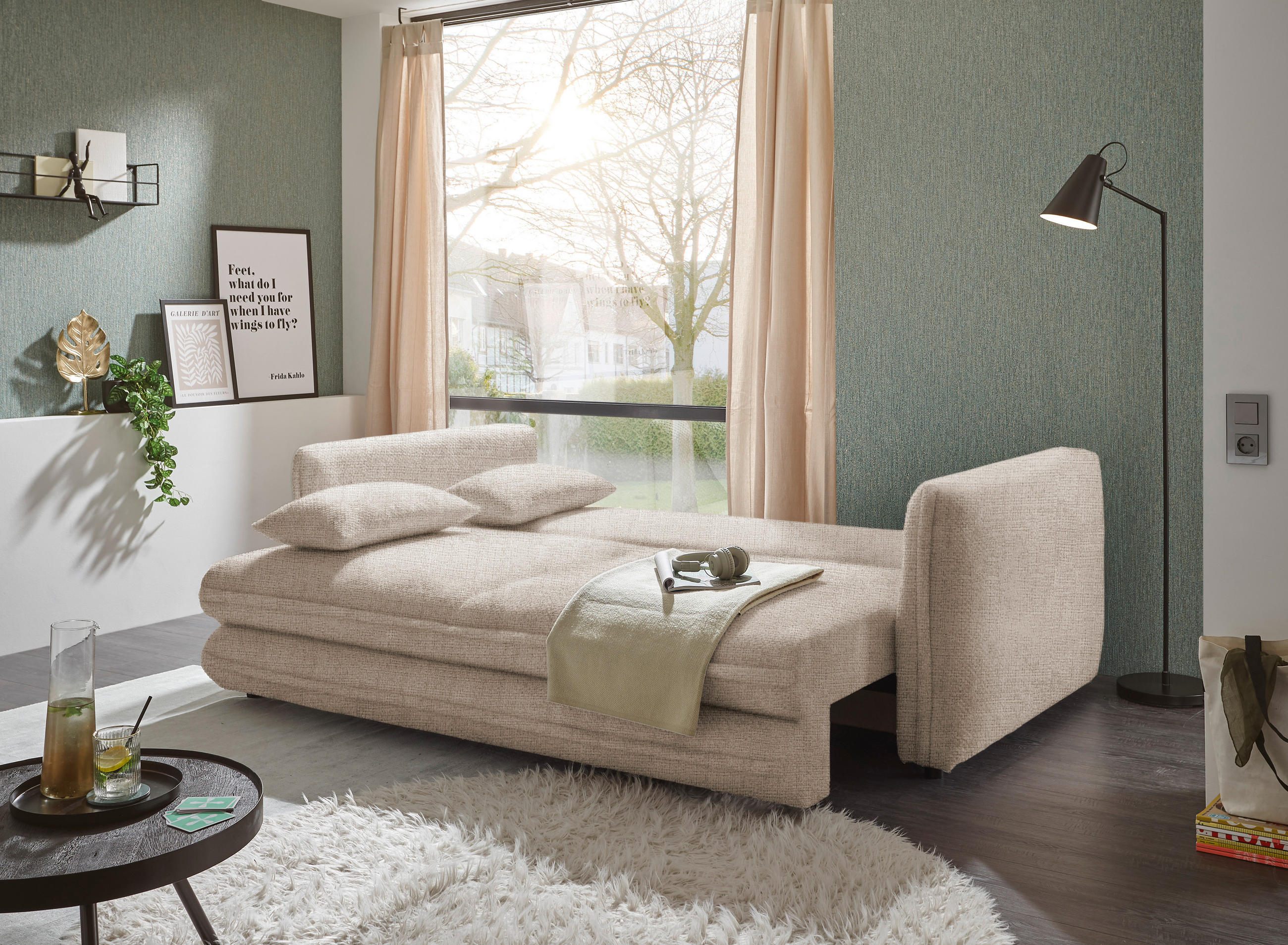 BÄDDSOFFA i mikrovelour taupe  - svart/taupe, Klassisk, textil/plast (237/94/117cm) - MID.YOU