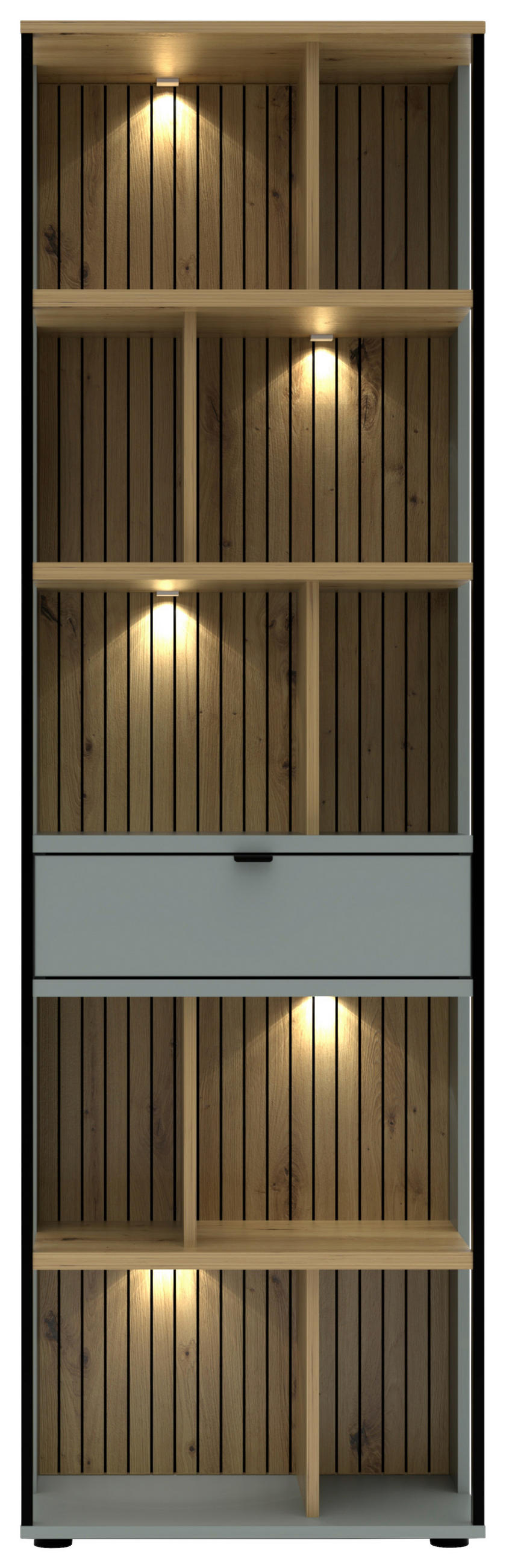 AKTENREGAL Eiche Artisan, Schilfgrün  - Schilfgrün/Schwarz, KONVENTIONELL, Holzwerkstoff/Metall (60/198/38cm) - Voleo