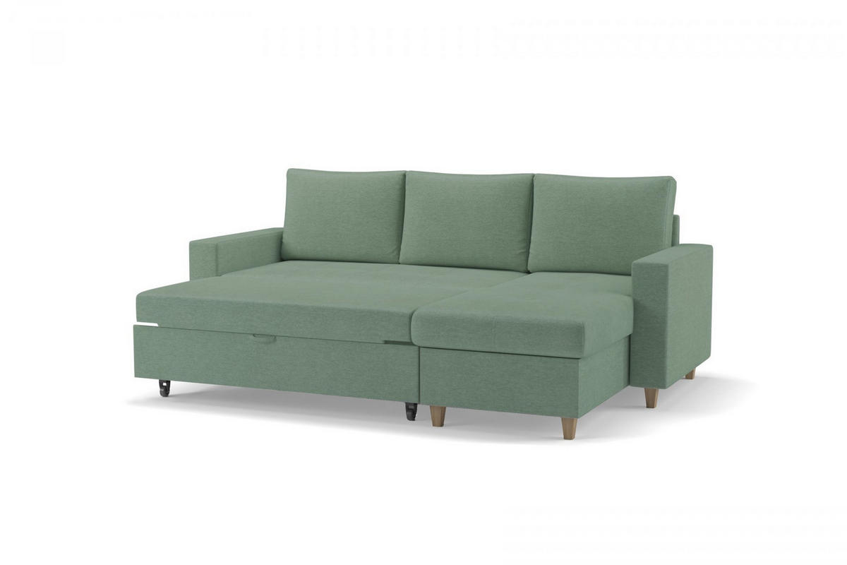 ECKSOFA MARCO in Chenille Mintgrün  227/96 cm  - Buchefarben/Mintgrün, Design, Holz/Holzwerkstoff (227/96cm) - MID.YOU