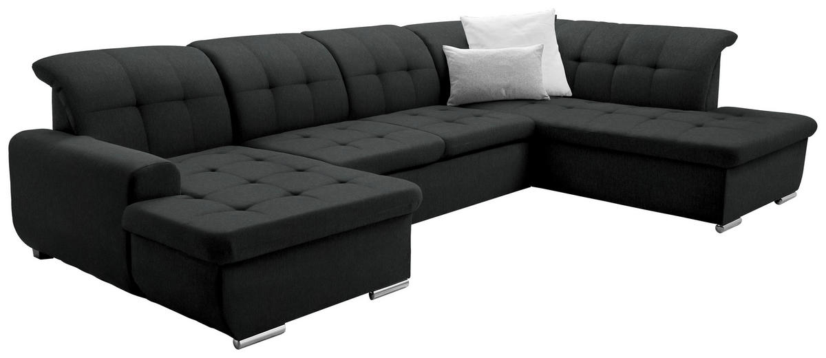 WOHNLANDSCHAFT inkl. Funktion Schwarz Flachgewebe  - Silberfarben/Schwarz, Design, Textil/Metall (145/342/208cm) - Cantus