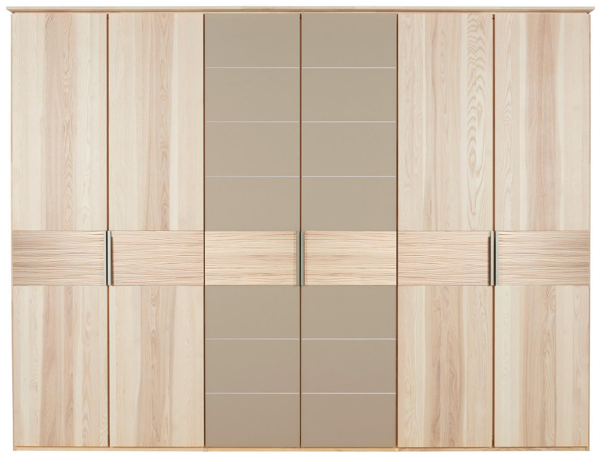 KLEIDERSCHRANK in Taupe, Eschefarben  - Taupe/Beige, Natur, Glas/Holz (299/224,8/57cm) - Valdera