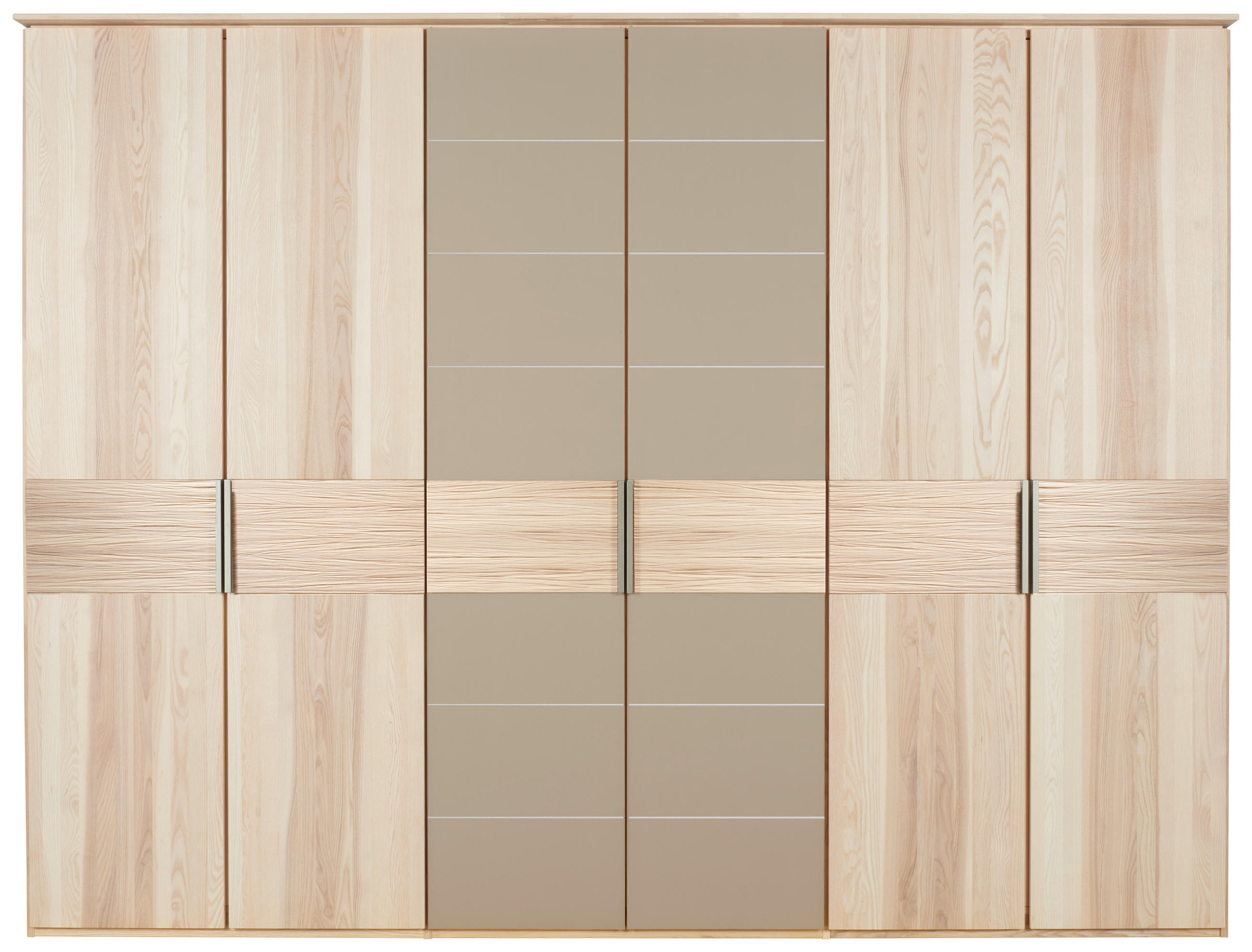Thumbnail - Valdera Kleiderschrank, Taupe, Esche, Holzwerkstoff, Kernesche, massiv, 6 Fächer, 299x224.8x57 cm, Goldenes M, Made in G...