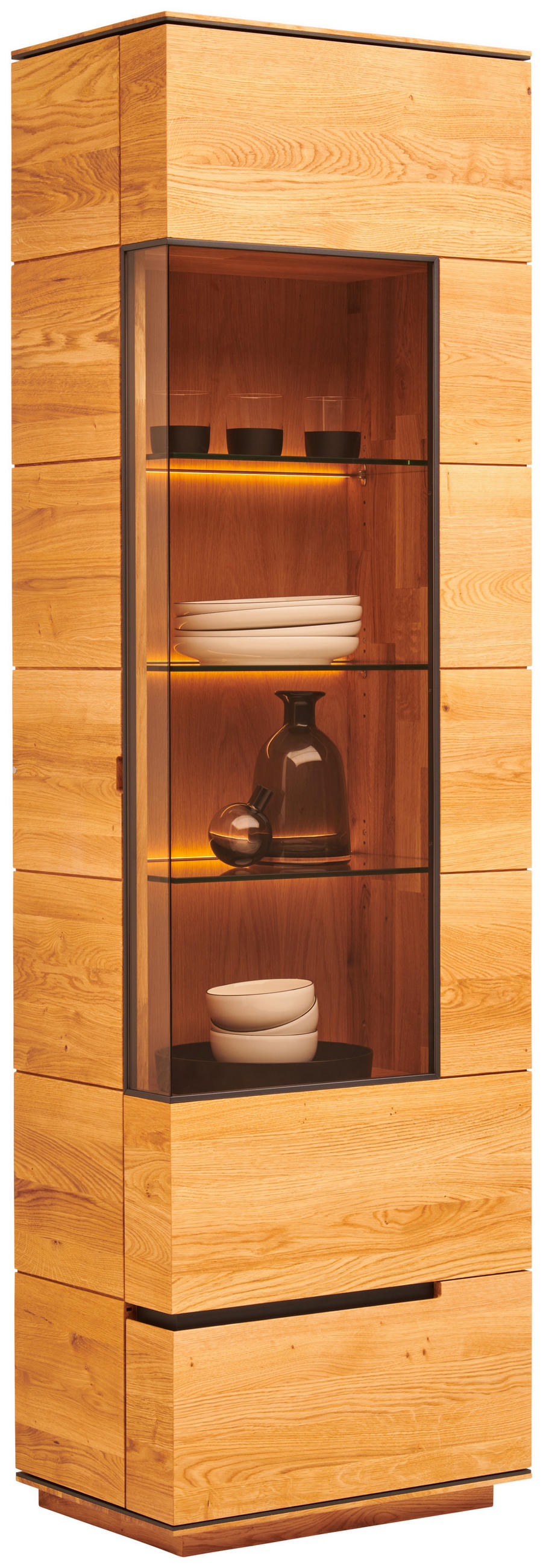 VITRINE  in massiv Asteiche Eichefarben - Eichefarben, Design, Glas/Holz (60,2/205,8/42,1cm) - Cassando