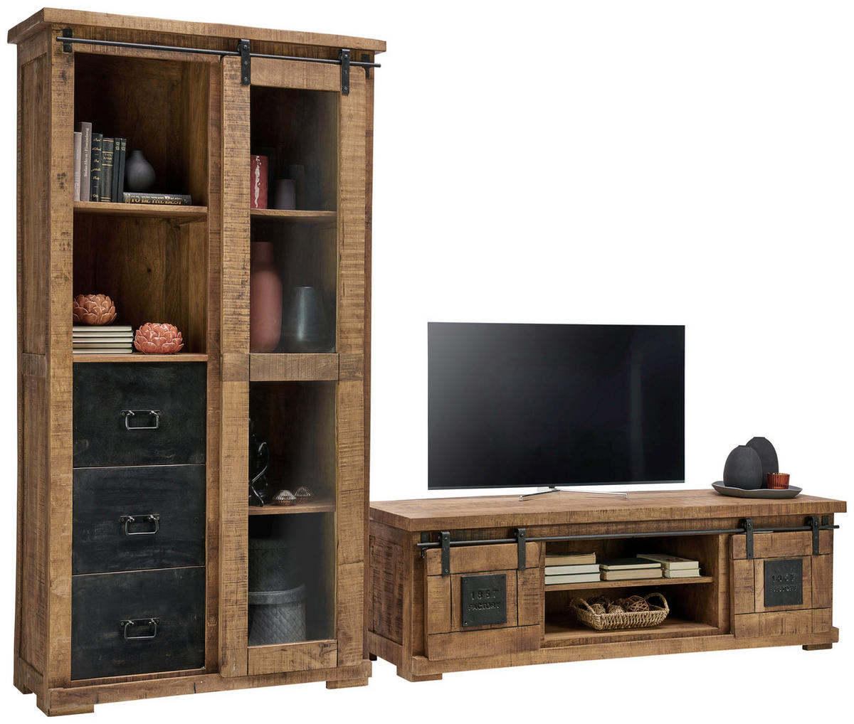 TV-BÄNK  i 160/50/45 cm  - svart/naturfärgad, Klassisk, metall/trämaterial (160/50/45cm) - Landscape