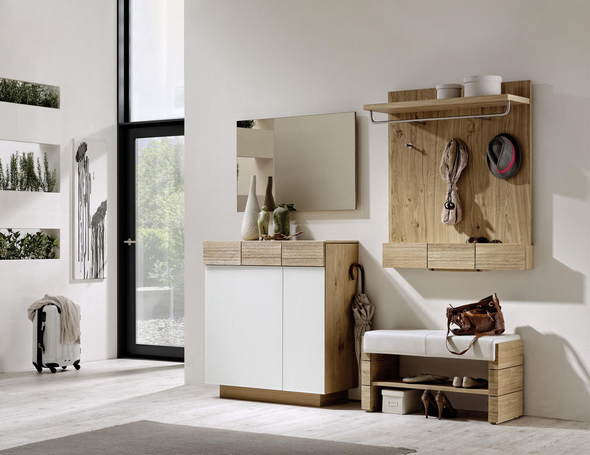 SCHUHSCHRANK Wildeiche massiv Eichefarben, Beige  - Eichefarben/Beige, Design, Glas/Holz (96/106/42,5cm) - Voglauer