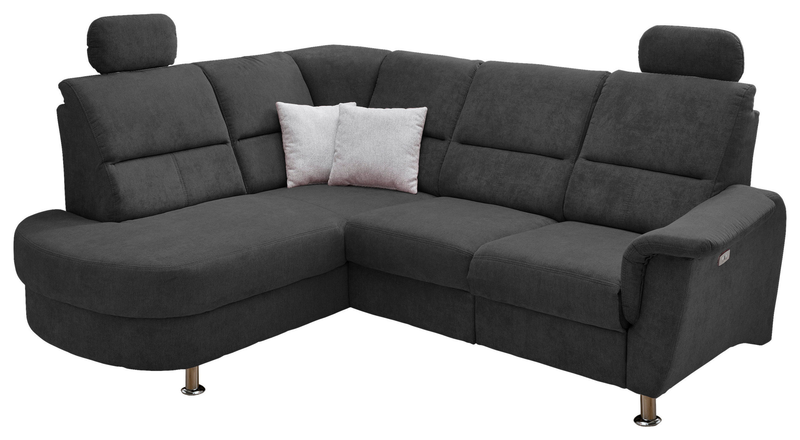 ECKSOFA Mikrofaser Schwarz  - Chromfarben/Schwarz, Konventionell, Textil/Metall (184/231cm) - Livetastic