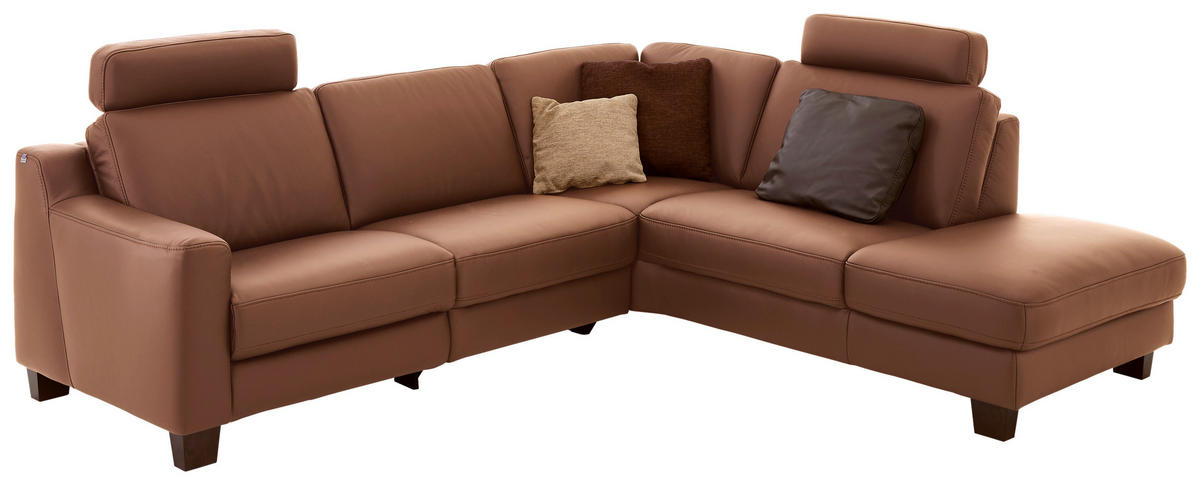 ECKSOFA in Echtleder Braun  - Eichefarben/Braun, Design, Leder/Holz (259/235cm) - Valdera