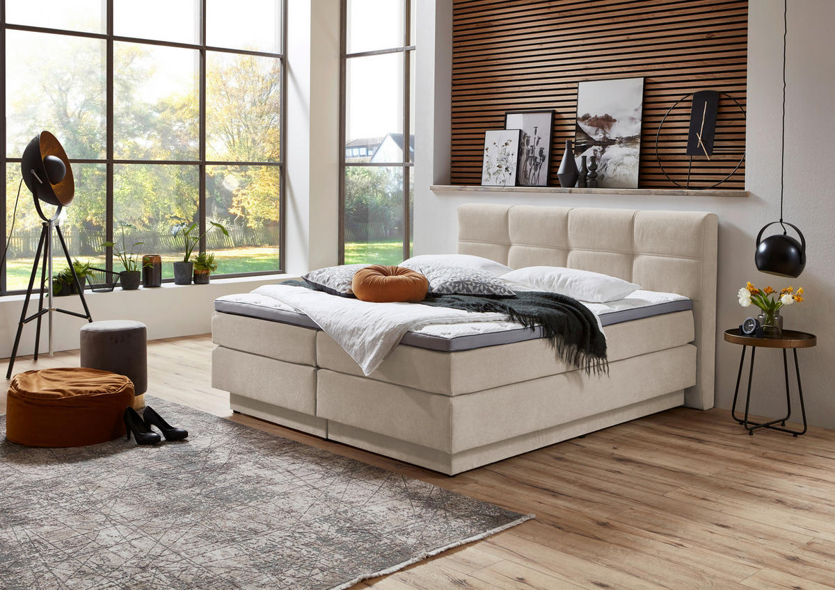 BOXSPRINGBETT 180/200 cm  in Naturfarben  - Schwarz/Naturfarben, KONVENTIONELL, Kunststoff/Textil (180/200cm) - Carryhome