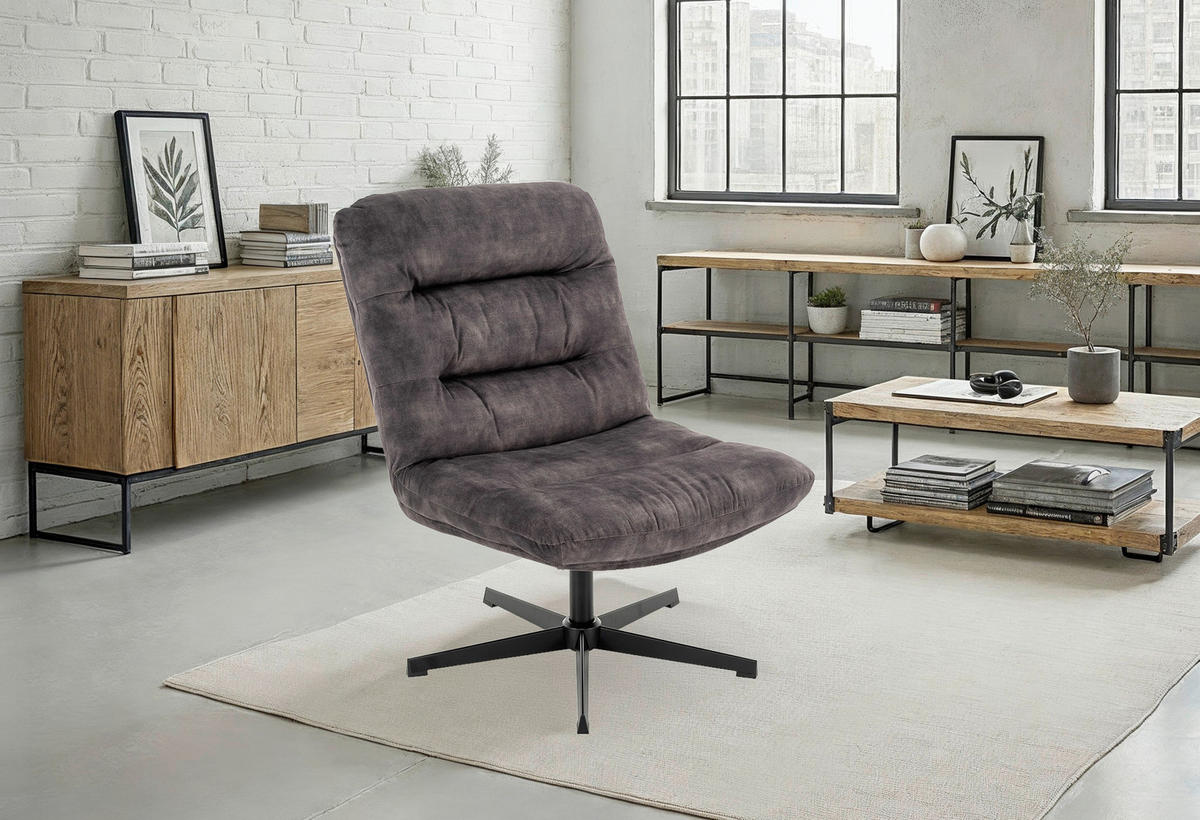 SESSEL Velours Grau    - Schwarz/Grau, MODERN, Textil/Metall (68/91/82cm) - MID.YOU