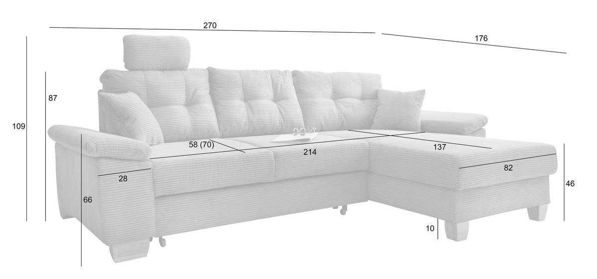 ECKSOFA in Cord Hellblau  - Naturfarben/Hellblau, MODERN, Holz/Textil (270/176cm) - Livetastic
