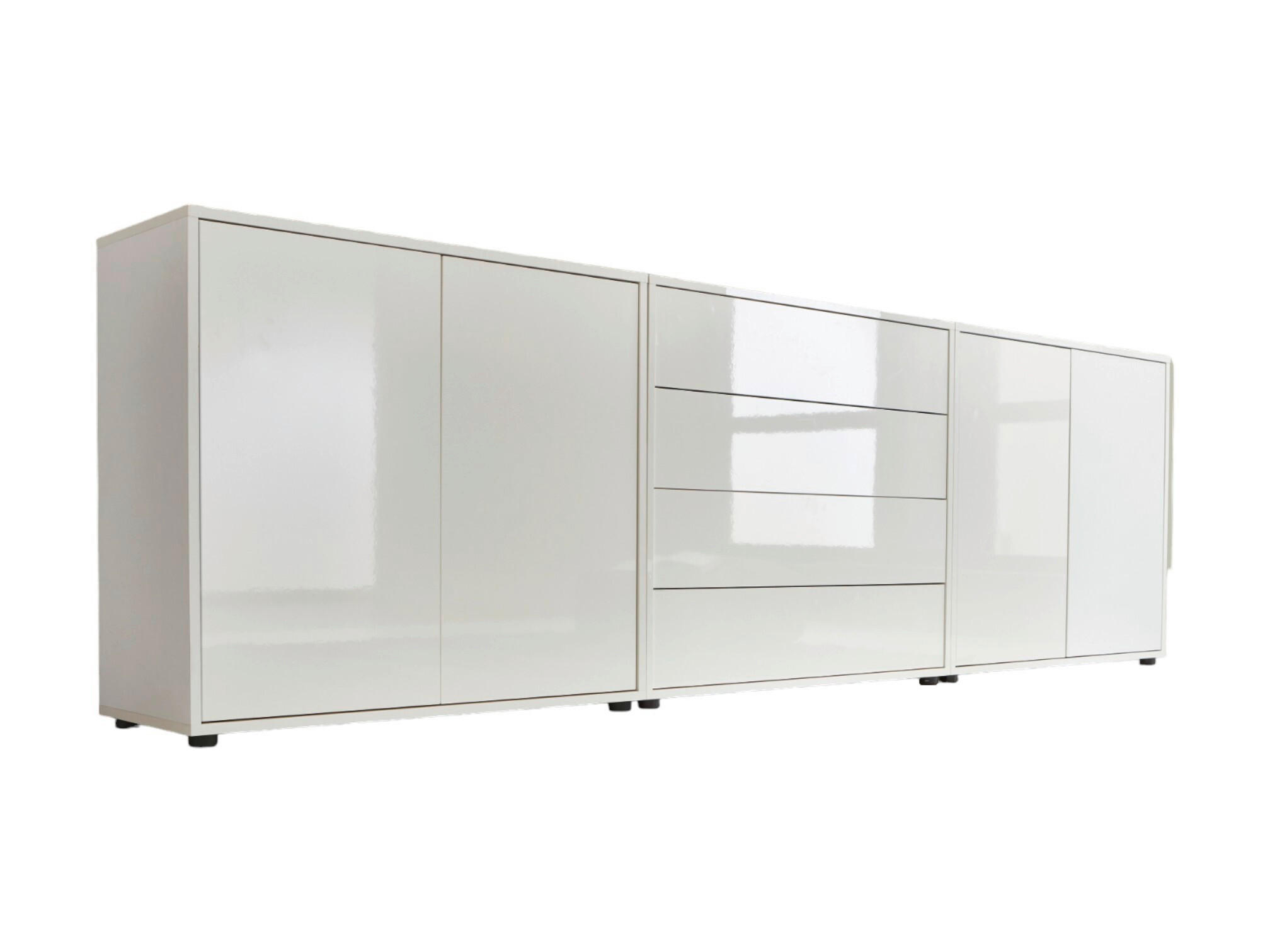 SIDEBOARD Mailand Set 5  in 237/73/33 cm  - Weiß Hochglanz/Schwarz, MODERN, Holzwerkstoff/Kunststoff (237/73/33cm) - MID.YOU