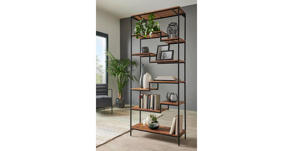 REGAL Akazie massiv Schwarz, Akaziefarben  - Schwarz/Akaziefarben, LIFESTYLE, Holz/Metall (80/190/30cm) - Landscape