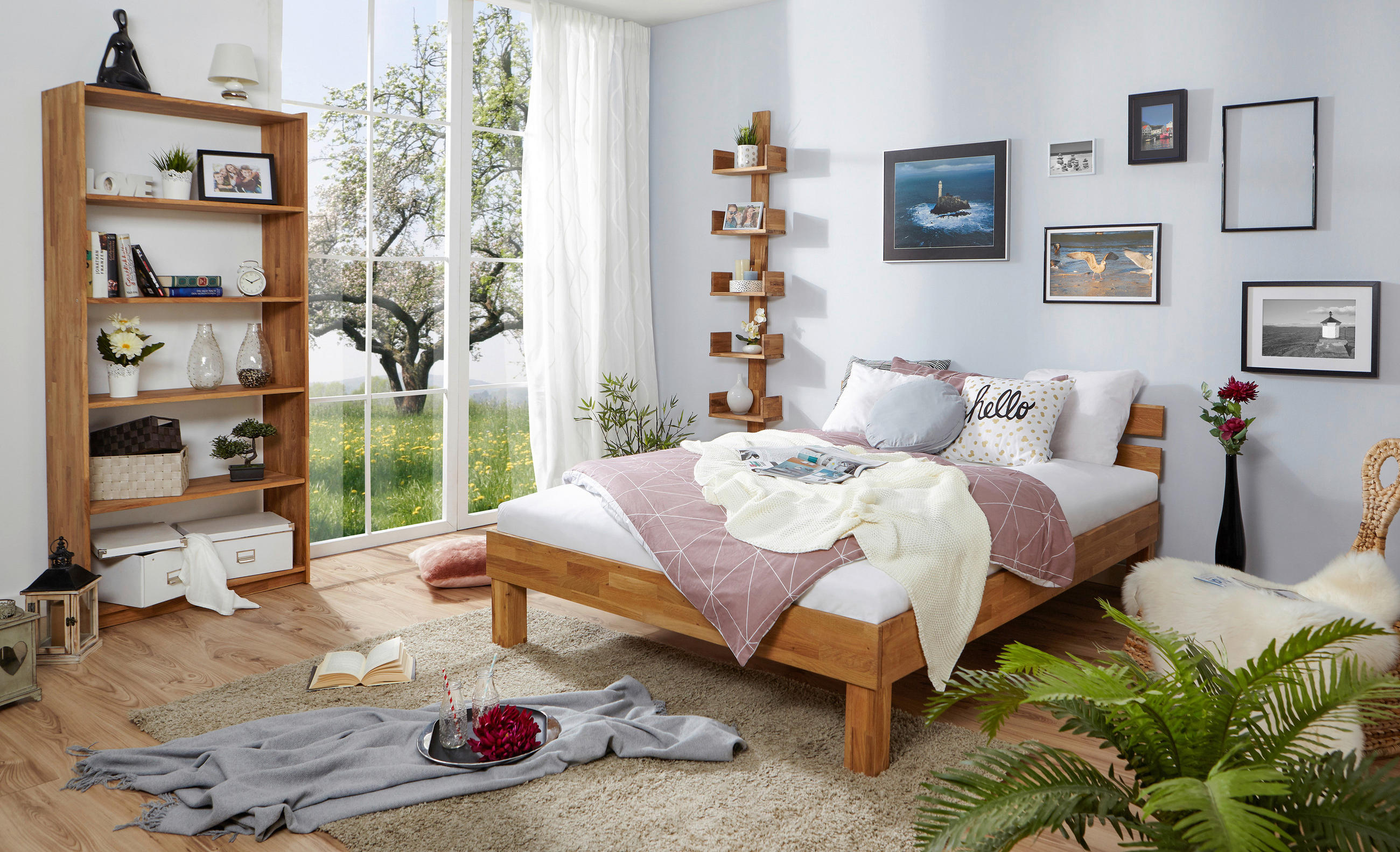 Thumbnail - Mid.you Bett, Natur, Holz, Eiche, massiv, 100x200 cm, für Rollrost geeignet, Lattenrost geeignet, Kinder- & Jugendzimmer...