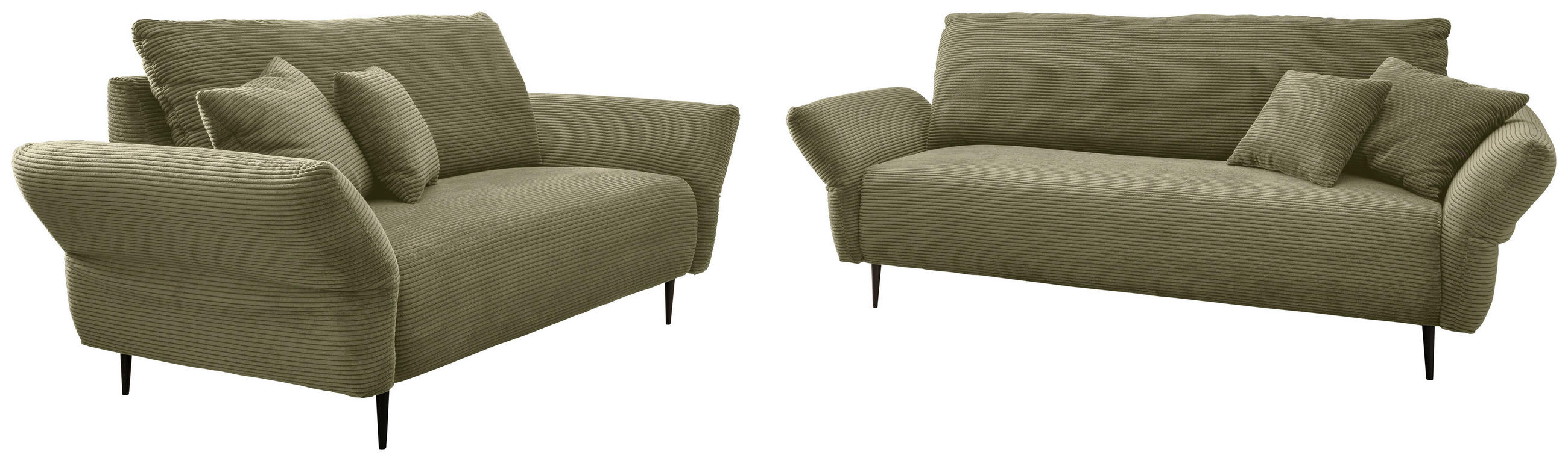 SITZGARNITUR Cord Olivgrün  - Schwarz/Olivgrün, Design, Textil/Metall - Livetastic