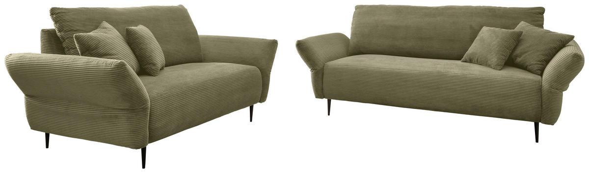 SITZGARNITUR Cord Olivgrün  - Schwarz/Olivgrün, Design, Textil/Metall - Livetastic