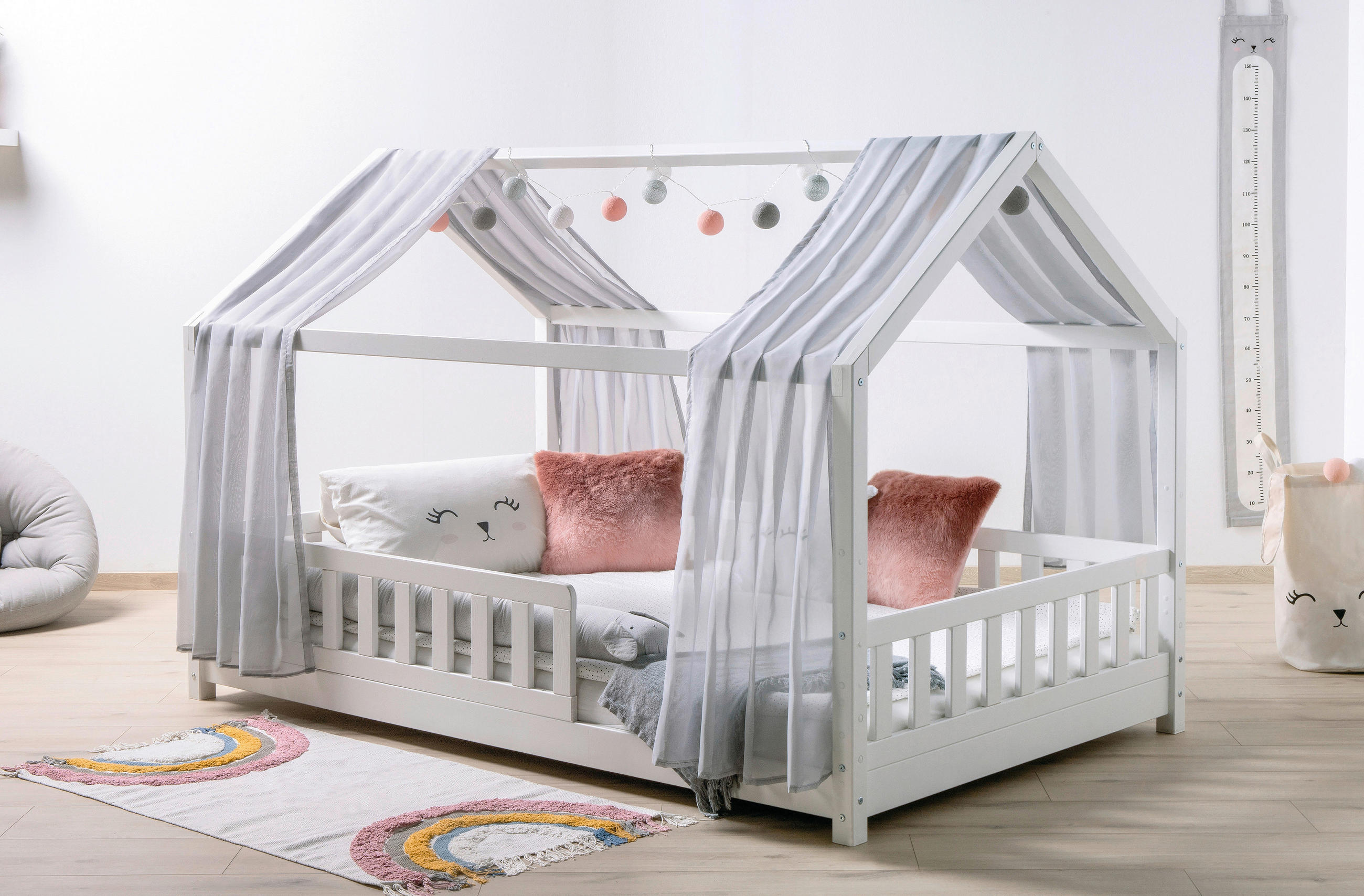 HAUSBETT 90/200 cm,  in Grau, Weiß  - Naturfarben/Weiß, MODERN, Holz/Textil (90/200cm) - MID.YOU