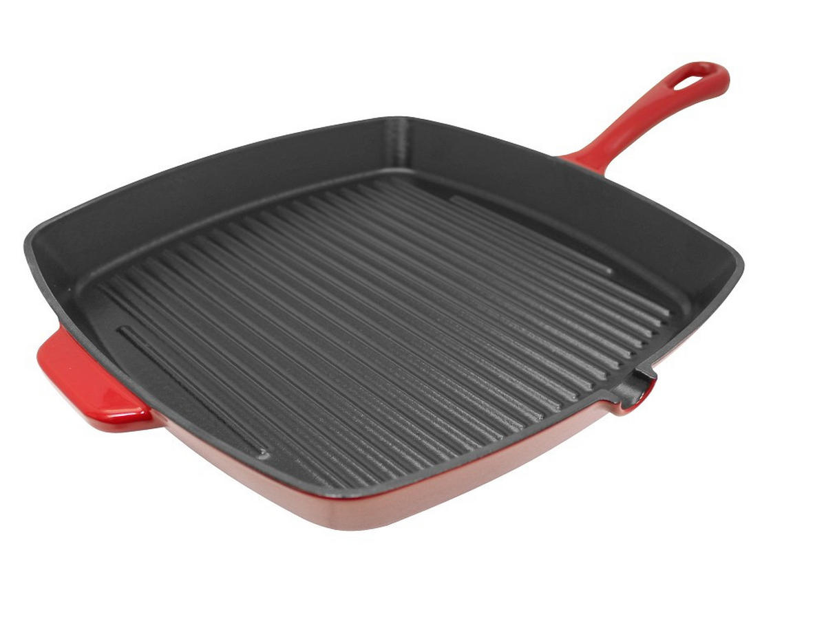 GRILLPFANNE Gusseisen Emaille  - Kirschrot, Basics, Metall (28/28cm) - ELO