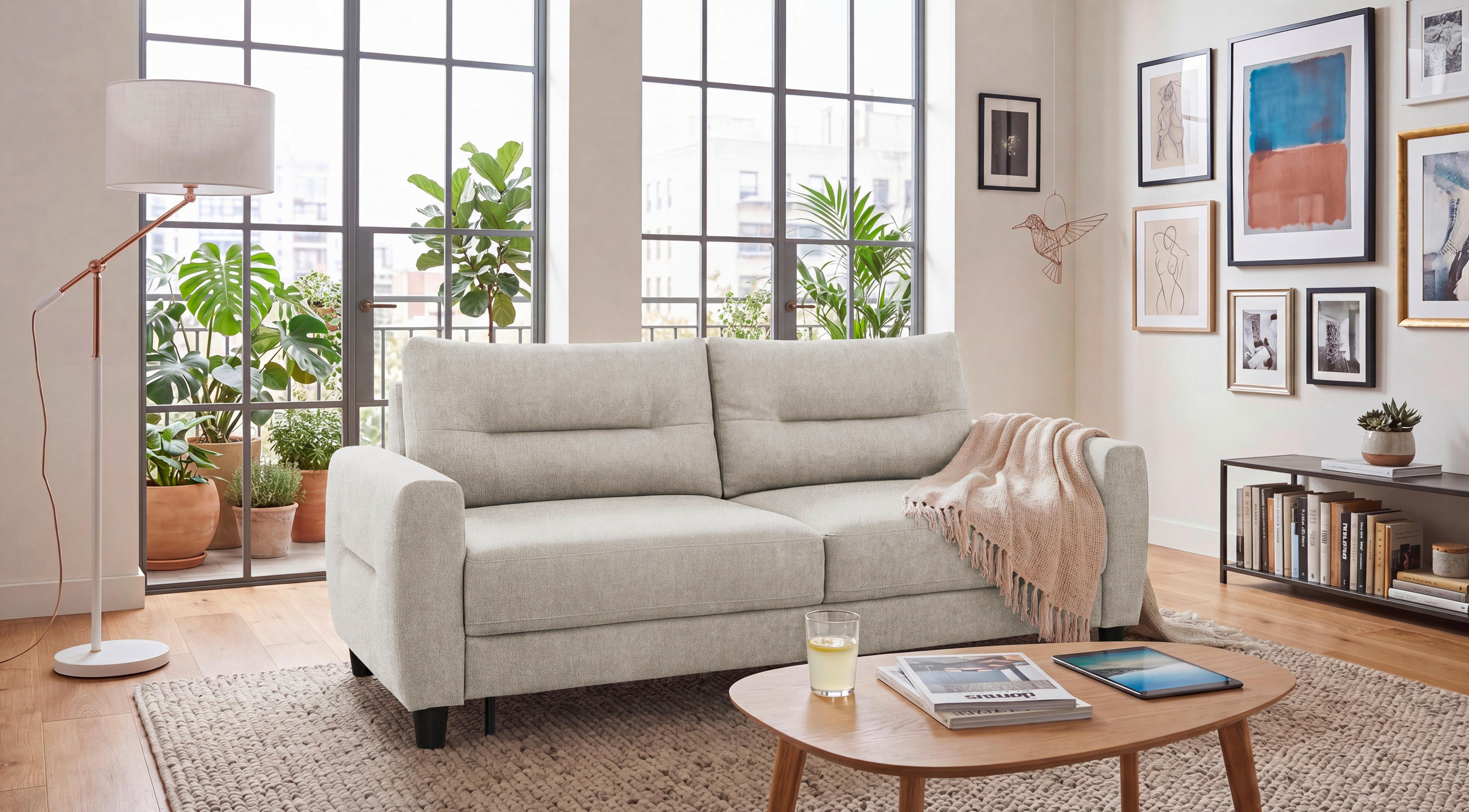 SCHLAFSOFA Webstoff Perlmutt  - Perlmutt/Schwarz, Modern, Holz/Textil (192/83/99cm) - MID.YOU