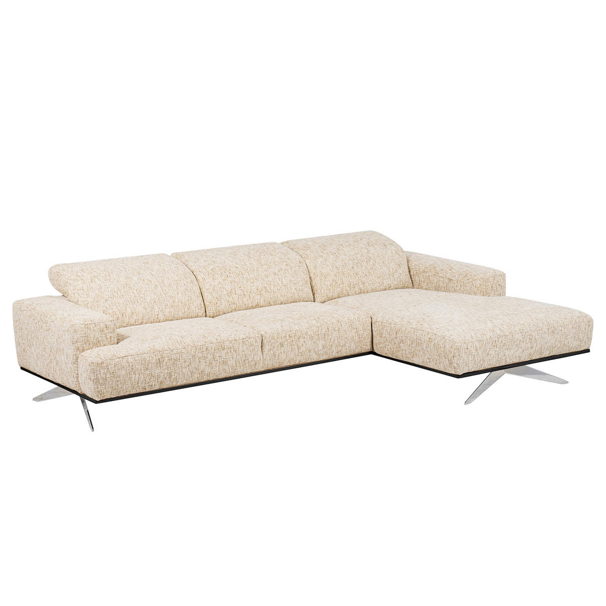 ECKSOFA PORTLAND in Struktur Beige Kopfteilverstellung  295/187 cm  - Chromfarben/Beige, Design, Holz/Textil (295/187cm) - Livetastic