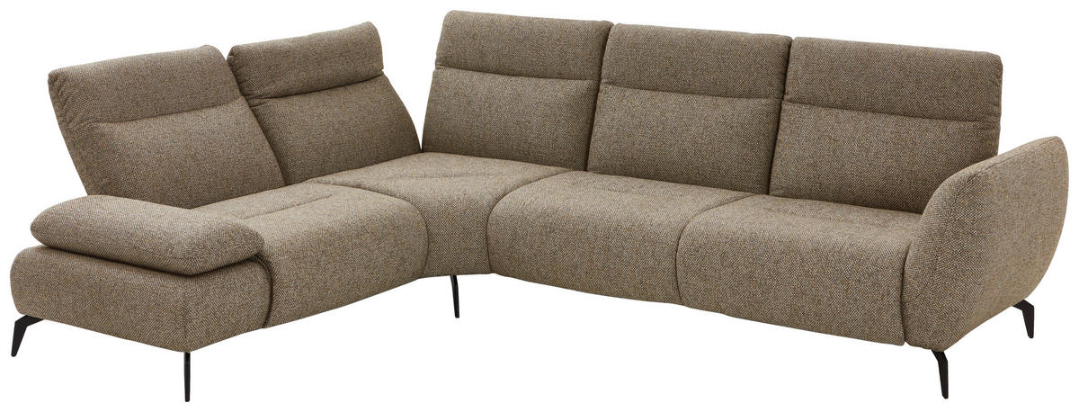 ECKSOFA in Webstoff Graubraun  - Graubraun/Schwarz, Design, Textil/Metall (223/290cm) - Moderano