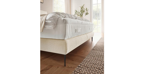 BOXSPRINGBETT 180/200 cm,  in Creme, Matratze, gepolstertes Kopfteil, H2 + H3 = mittel + fest  - Creme/Schwarz, Design, Textil/Metall (180/200cm) - Dieter Knoll